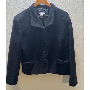 PENDLETON Vintage Women's 16 Wool Black Blazer Bow Pockets Tweed USA Coquette